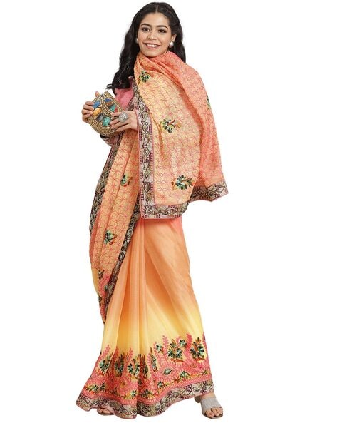 Buy Party Wear Orange Silk Weaving Saree Online