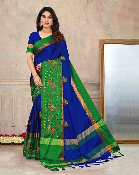 Royal Blue Georgette Mirror Work Saree | Leemboodi