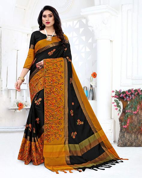 Buy Canary Mirror Work Saree For Women Online