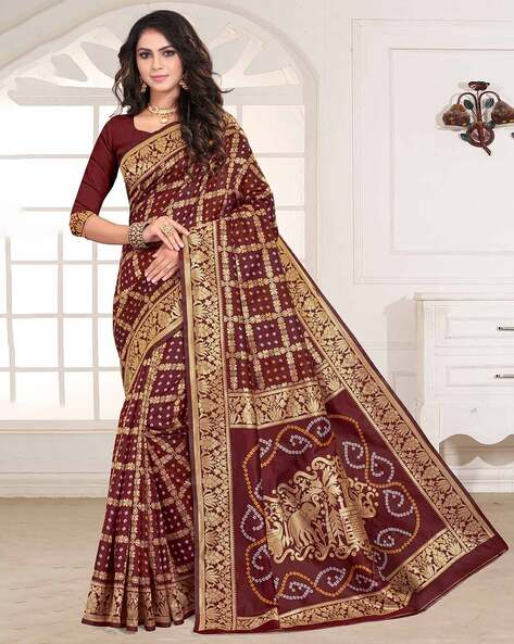 Buy Maroon Red Printed Banarasi Saree online-Karagiri – Karagiri Global