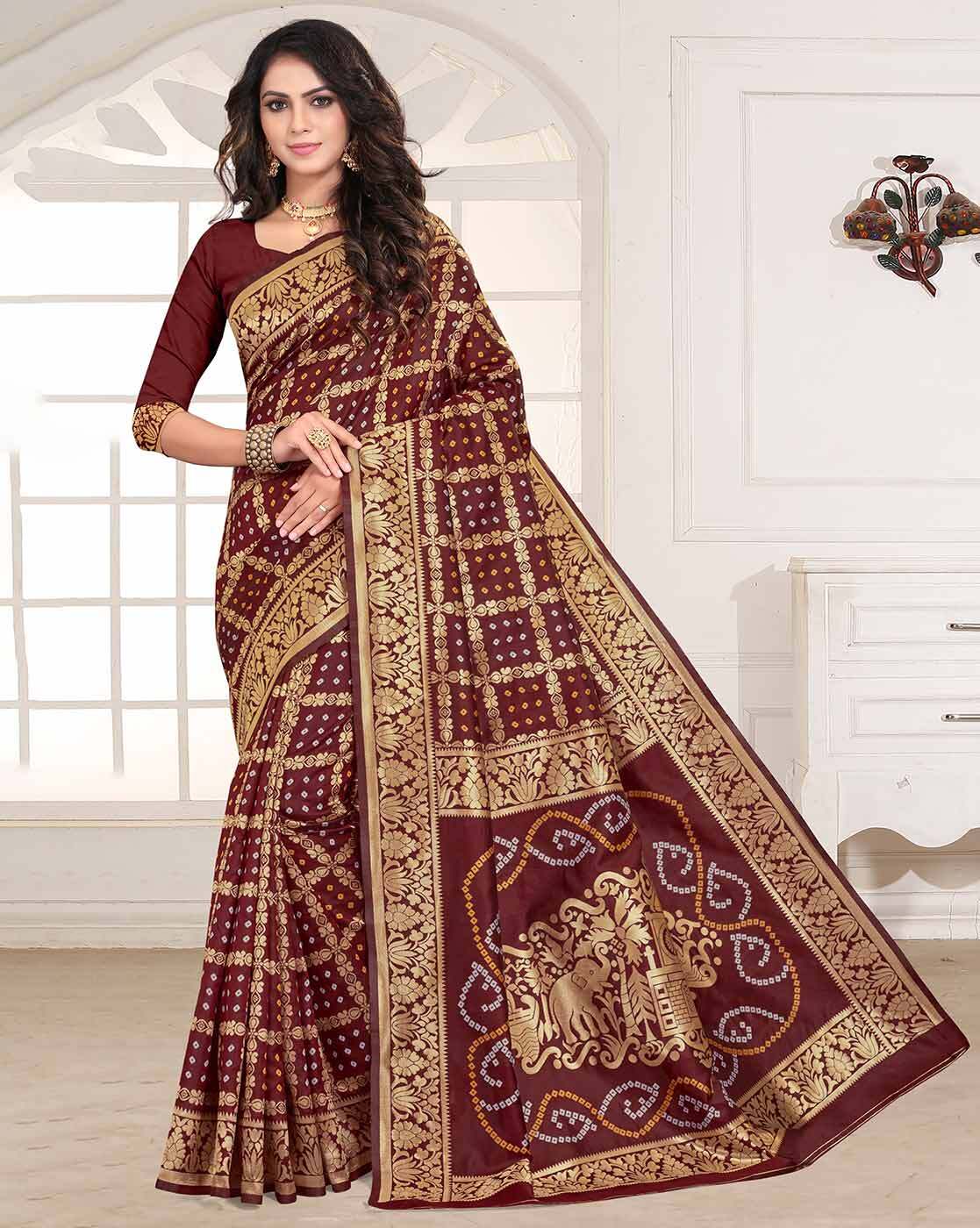 Maroon Pure Katan Silk Saree Set Design by Zal From Benaras at Pernia's Pop  Up Shop 2024