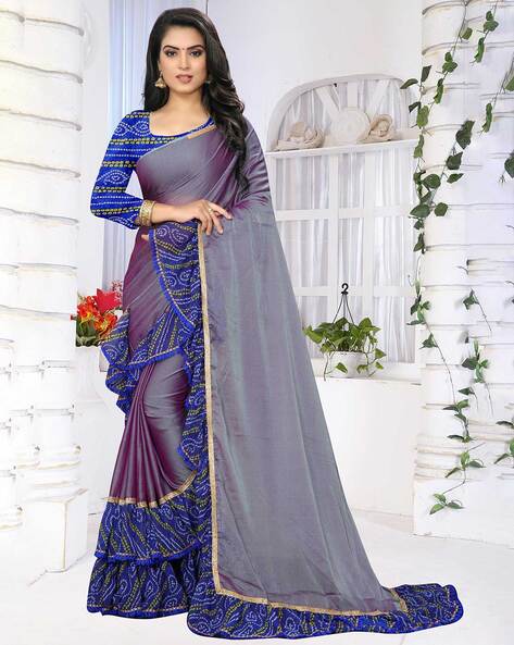 Navy Blue Organza Draped Ruffle Saree Set Design by Ridhi Mehra at Pernia's  Pop Up Shop 2024