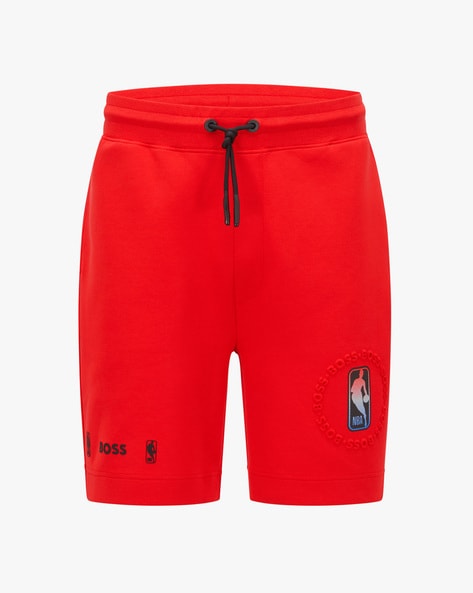 Buy BOSS Logo Print Shorts with Drawstring Waist Red Color Men