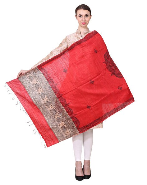 Madhubani Handpainted Designer Tussar Silk Dupatta Price in India