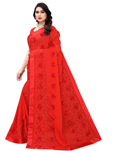 Pure Chiffon Wedding Wear Saree In Pink WIth Embroidery Work & Crystal  Stone work - Wedding Wear Saree - Saree