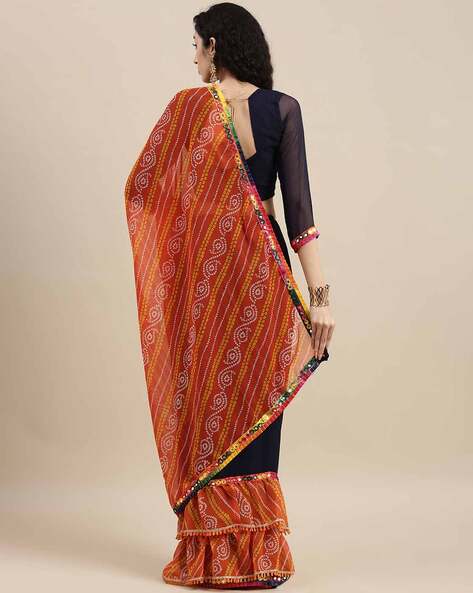 Buy Red Bagru Printed Chanderi Silk Saree Online at Jaypore.com