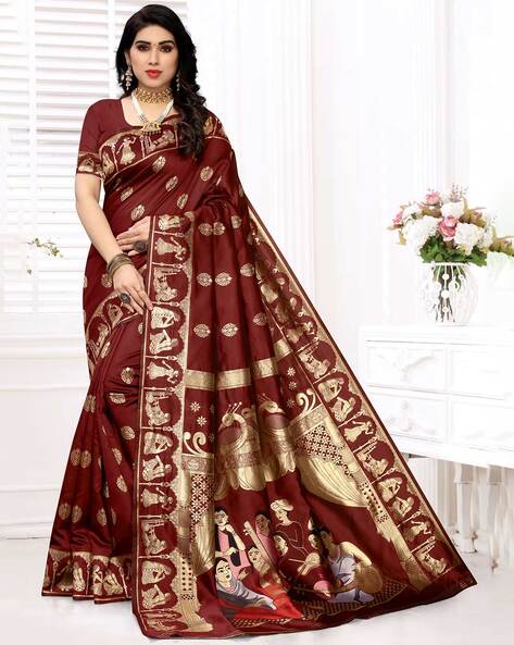 Cream Beige Printed Banarasi Soft Silk Saree – Zari Banaras