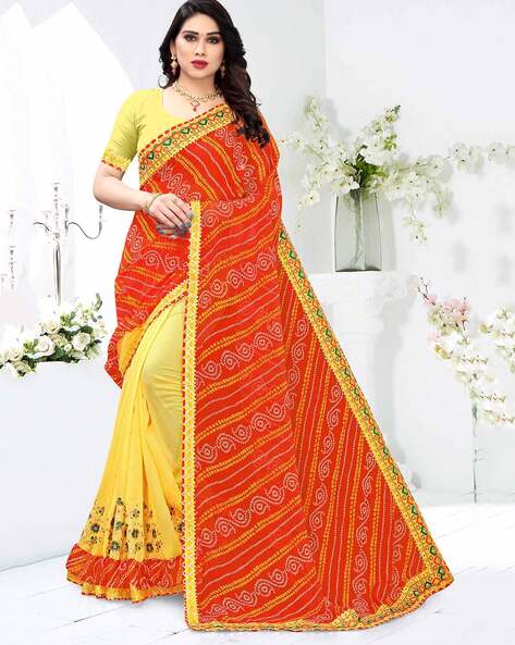 Shop Online Traditional Bandhani Saree Chunri Print Broad Border Printed  Sarees – Lady India