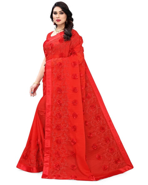 New Mordan Style Black & Red Colour Heavy EmbroideryWork Party Wear Saree |  The Fanso