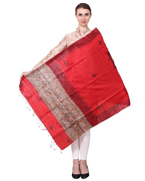 Madhubani Handpainted Designer Tussar Silk Dupatta Price in India
