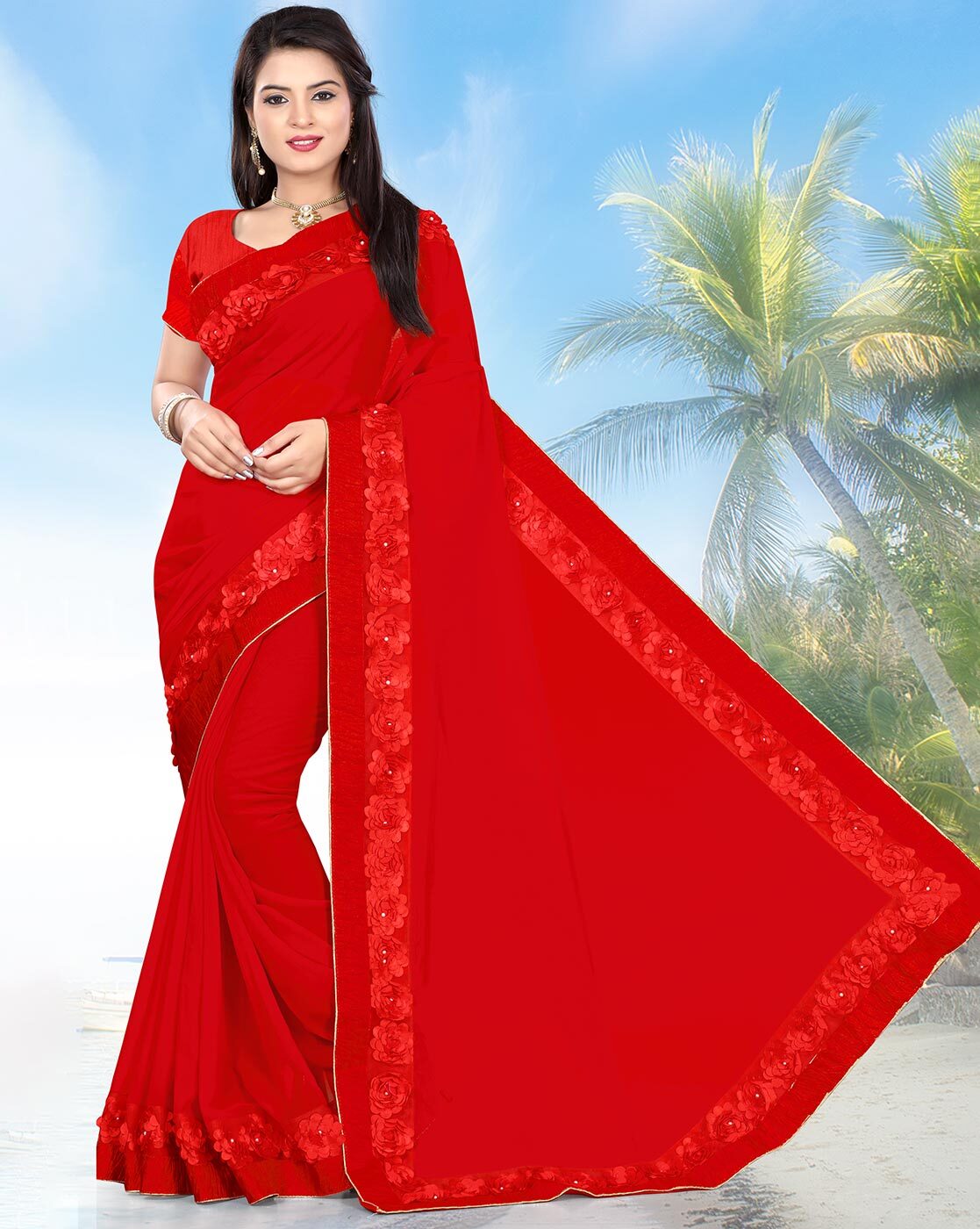 Buy Red Sarees for Women by MRINALIKA FASHION Online | Ajio.com