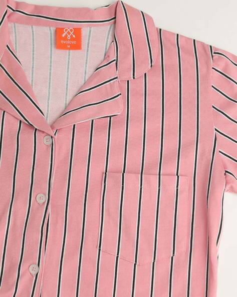 Pink striped satin short best sale pyjama set