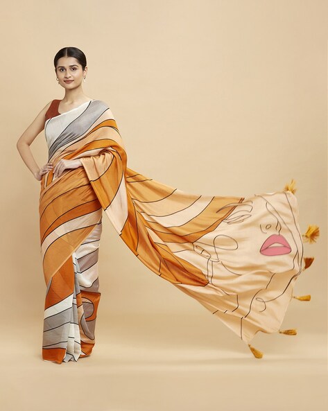 Buy Navyasa Liva Georgette Orange Printed Saree at Amazon.in