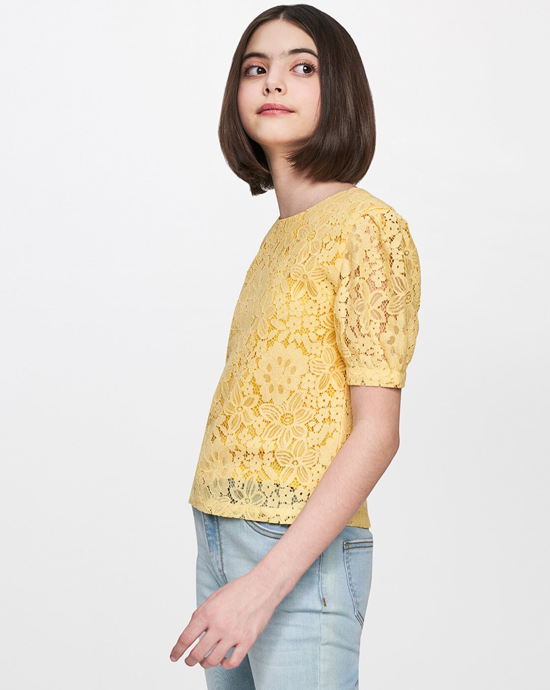 Yellow best sale lace top