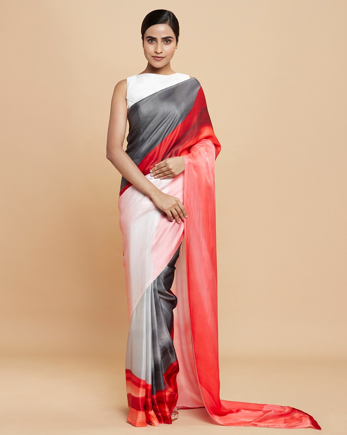 The Spiralling Shoals Green Liva Crepe Saree - navyāsa