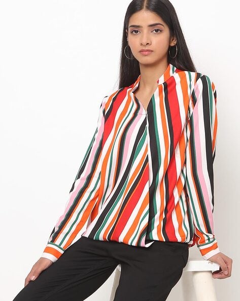 ISCENERY BY VERO MODA Striped Blouse with Surplice Neckline