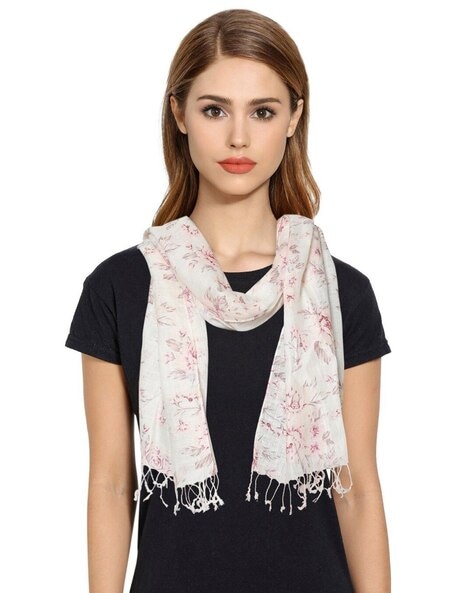 Floral Print Scarf With Tassels Price in India