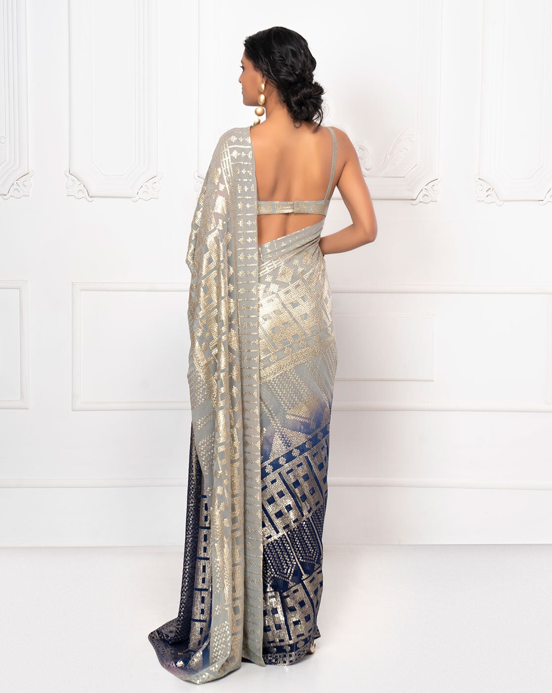 Buy Stunning Black and Silver Sequin Work Saree Online in USA – Pure  Elegance