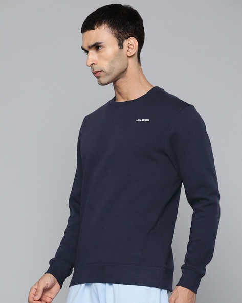 Men Navy Solid Crew Neck Sweatshirt