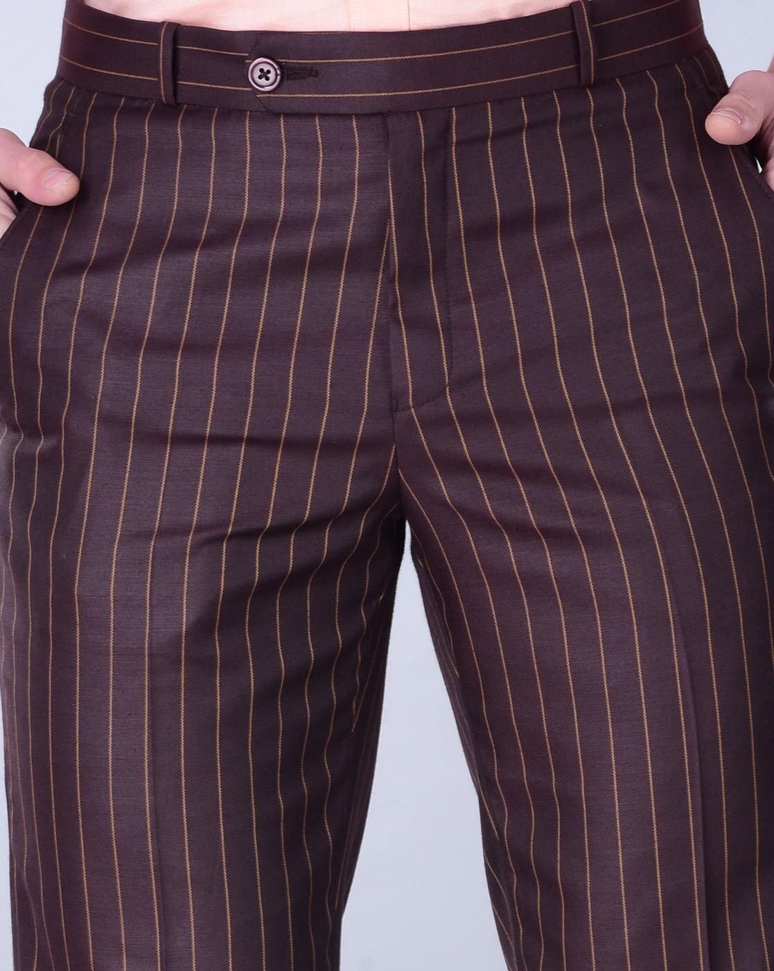 Buy Raymond Men Brown Slim Fit Striped Formal Trousers - Trousers for Men  6516300 | Myntra