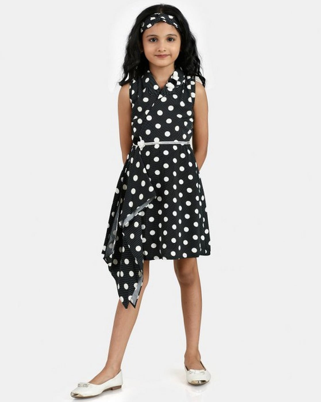 Black Micro Polka Dots Dress - ALOFI - Women Designer Dresses