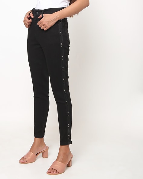 Buy LACE-UP SKINNY BLACK JEGGINGS for Women Online in India