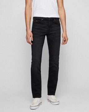 Buy HUGO BOSS Lightly Washed Slim Fit Jeans | Black Color Men | AJIO LUXE