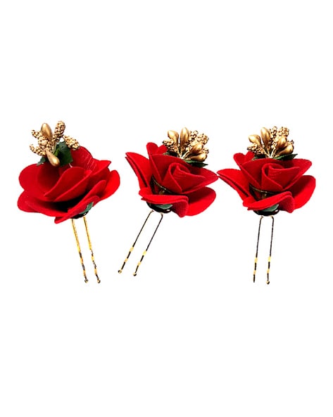 JYOTI MART PACK OF 3 red Rose Hair Clip for Women and Girls Flower Hair  AccessoriesFloral Hair Pin