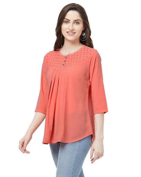 Buy Peach Tops for Women by Go-4 It Online | Ajio.com