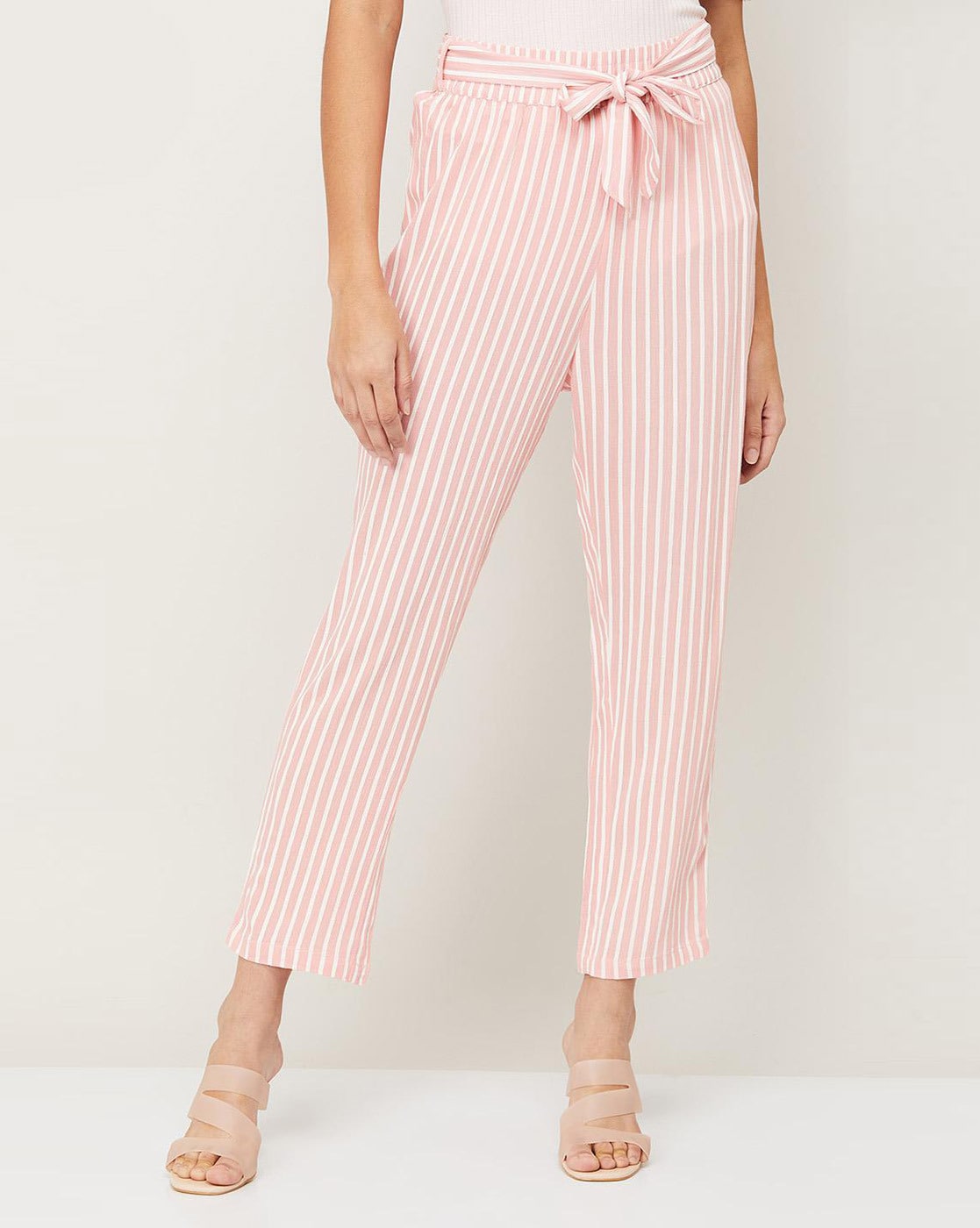 Buy Pink & White Trousers & Pants for Women by Vero Moda Online | Ajio.com