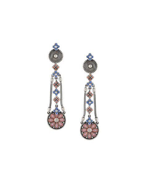 Buy Silver Plated Handmade Painting Hand Painted Taveez Flower Earrings by  Tribe Amrapali Online at Aza Fashions.