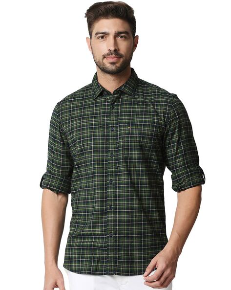 Basics Men Checked Slim Fit Shirt