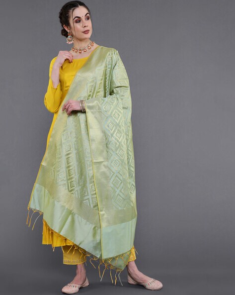 Geometric Woven Dupatta with Fringed Hems Price in India