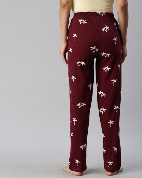 Kryptic Women Maroon & Black Printed Pure Cotton Lounge Pants (Pack of 2)