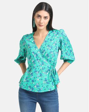 Floral Print V-neck Wrap Top