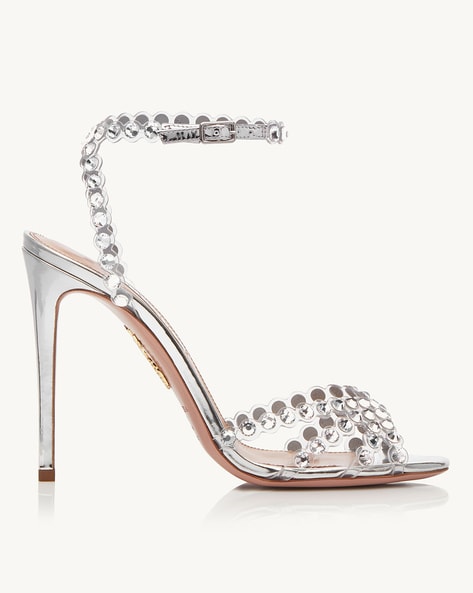 Buy Aquazzura Embellished Tequila Plexi 105 Stilettos Silver Color Women Ajio Luxe