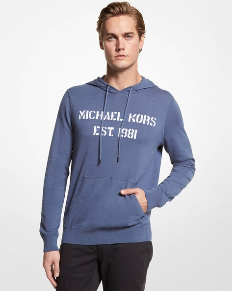 Buy Michael Kors Logo Linen Hoodie | Blue Color Men | AJIO LUXE