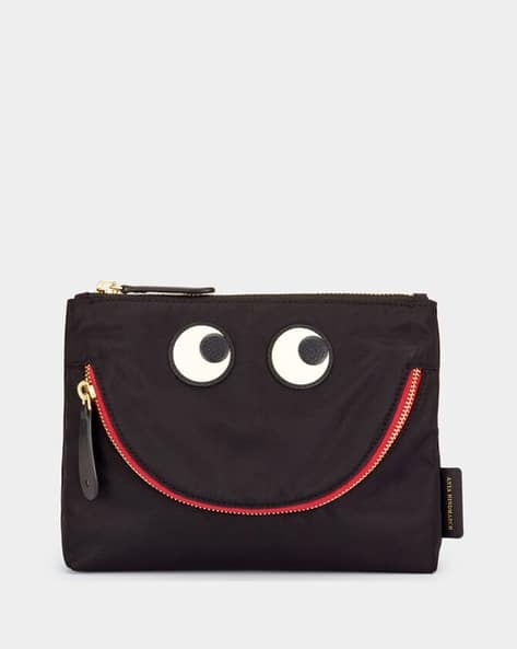 Buy Anya Hindmarch Pouch Happy Eyes in Recycled Nylon Black - Main Image