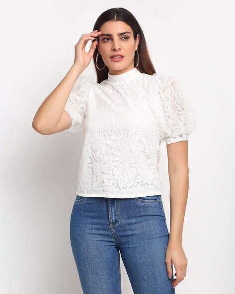 white lace puff sleeve top