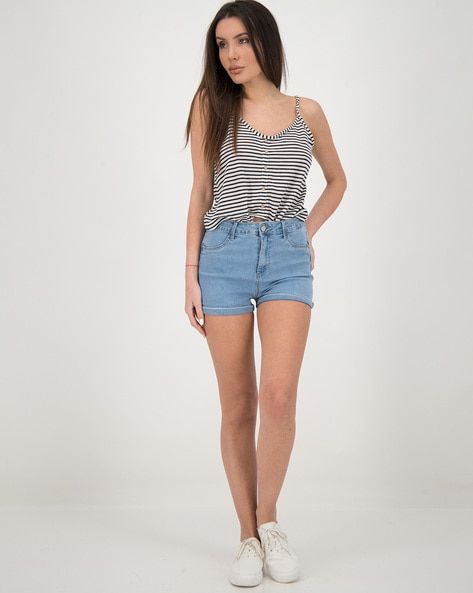 Amazon.com: Women's Sexy Cut Off Jean Shorts High Waist Stretch Denim Hot  Pants with Button Beach Clubwear,Blue,XS : Clothing, Shoes & Jewelry