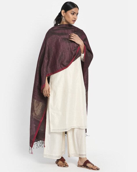 Silk Woven Dupatta with Contrast Border Price in India