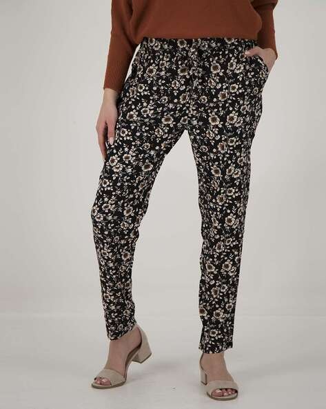 Buy BLACK FLORAL TROUSERS for Women Online in India