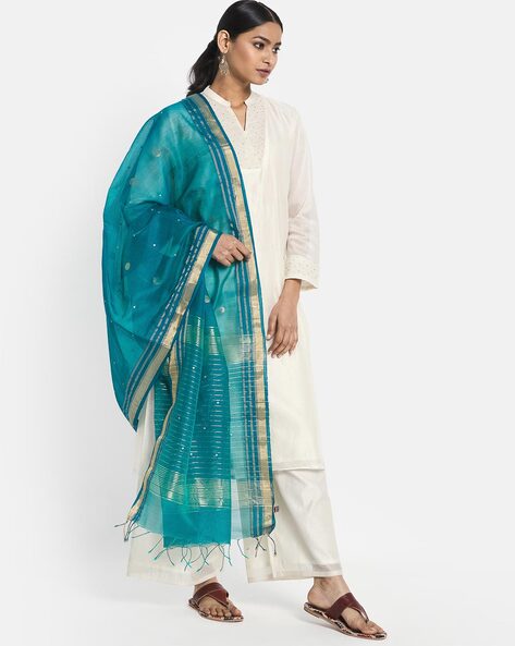 Silk Woven Dupatta with Contrast Border Price in India