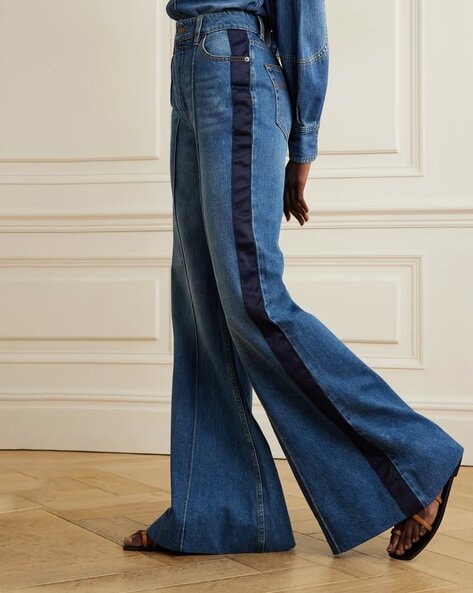 Buy Zimmermann Rhythmic Super Flare Jeans with Contrast Taping, Denim Blue  Color Women