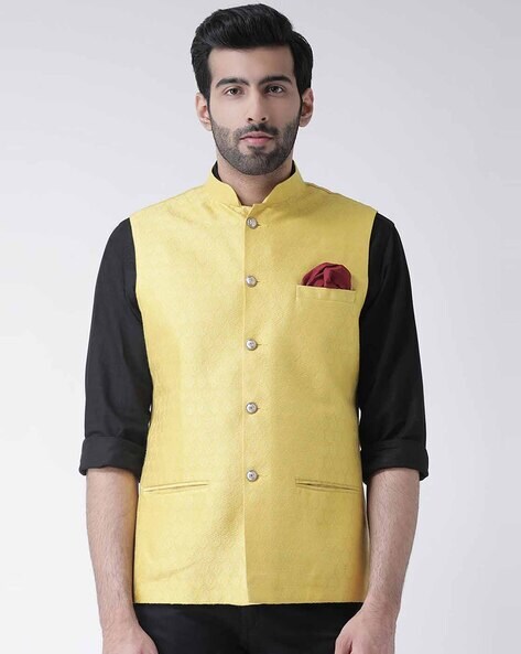 Light Brown Terry Rayon Nehru Jacket / Waistcoat For Men