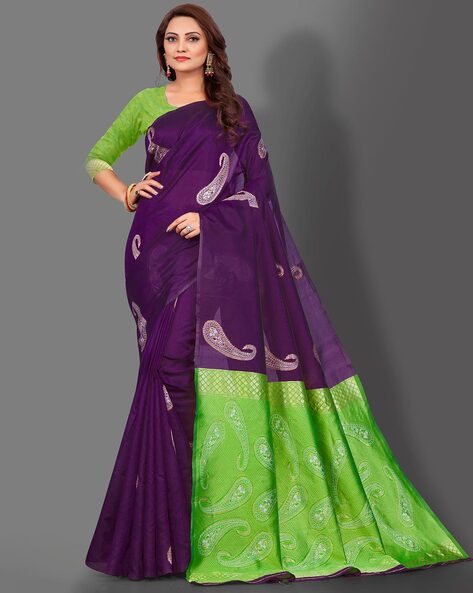 Light Green & Purple Banarasi Soft Silk Saree With Weaving Work | Soft silk  sarees, Beautiful saree, Silk sarees