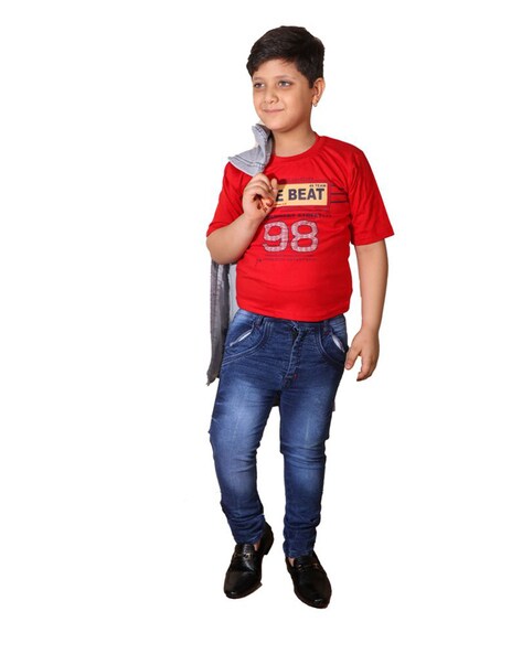Buy STYLE CO Boy's Full Sleeve Cotton Printed T-Shirt with Attached Navy  Jacket Shrug (Navy Blue, 5-6 Years) at Amazon.in