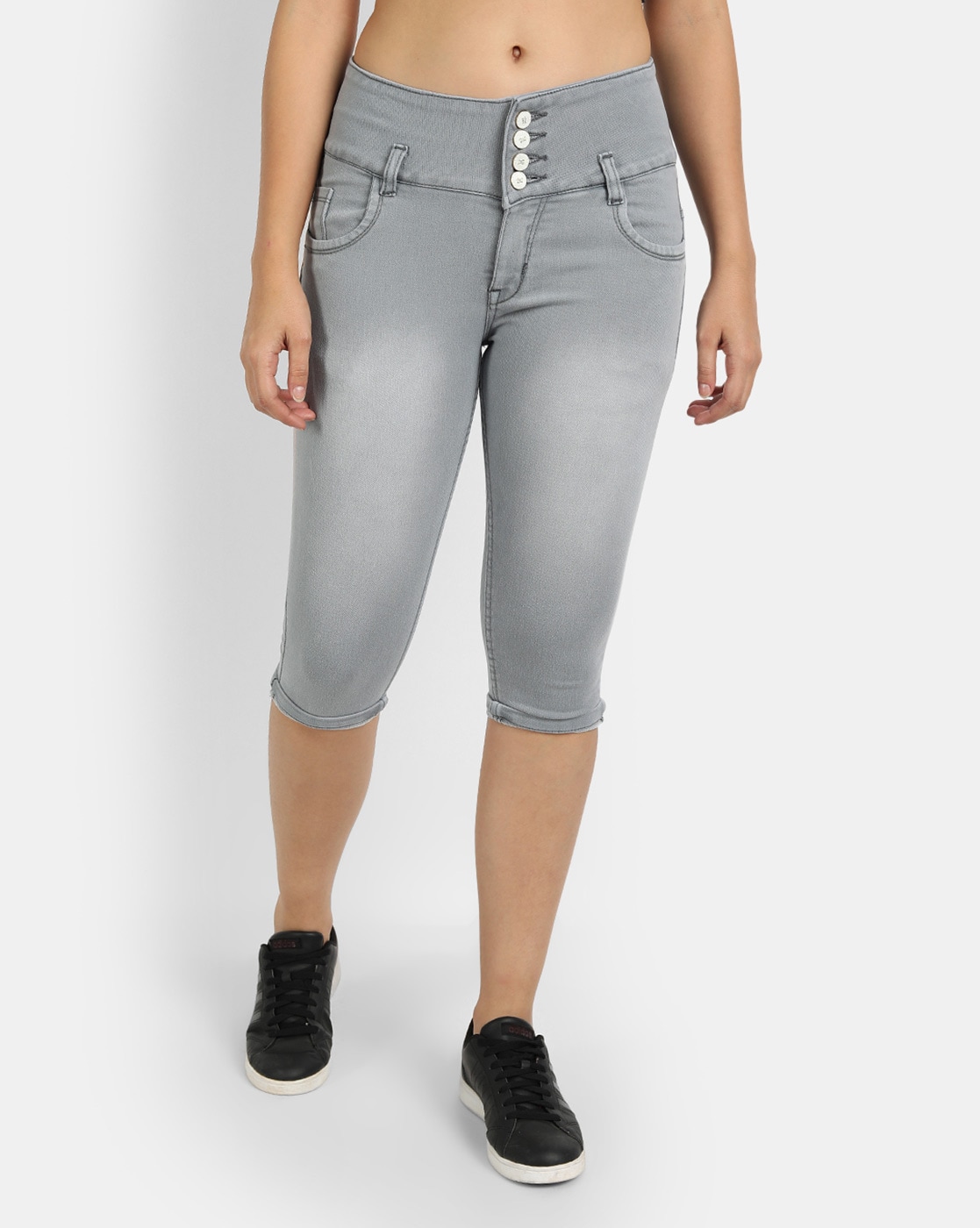 gray denim capris