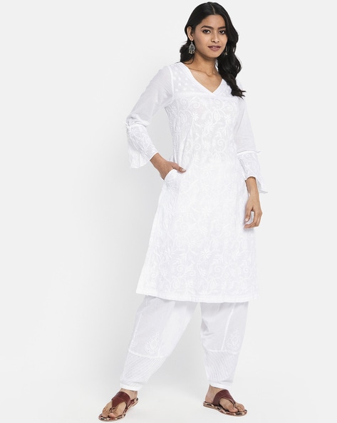 white #grey #kurta #palazzo #women #fashion #summer #comfort #casual #chic  #easy #cool #Fabindia | Indian fashion, Indian outfits, Long kurti designs