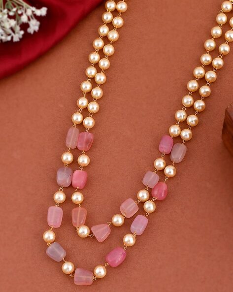 Pearl Pink beaded Layered Necklace | maisara